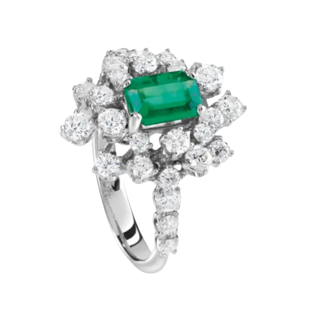 Anello mimosa con smeraldo