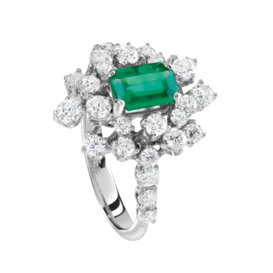 Anello mimosa con smeraldo